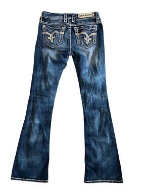 Rock Revival Women' Sz 28 Raizel Mid-Rise Bootcut Jeans Embellished Pockets